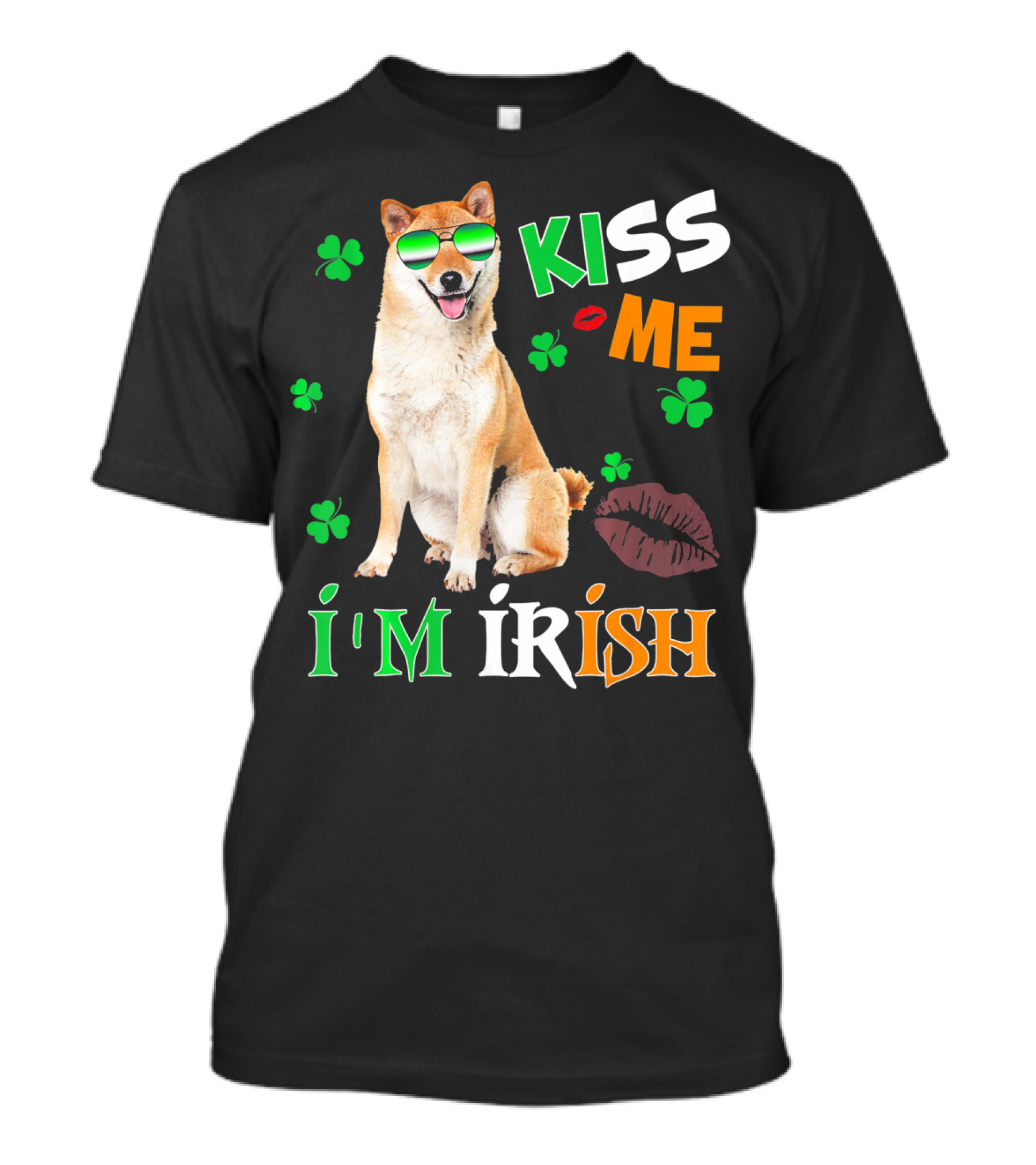 Kiss Me I'm Irish Akita With Shamrocks And Sunglasses T-Shirt