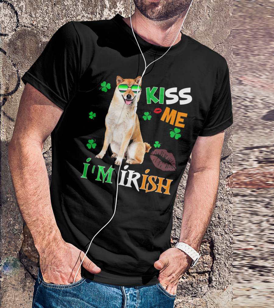 Kiss Me I'm Irish Akita With Shamrocks And Sunglasses T-Shirt