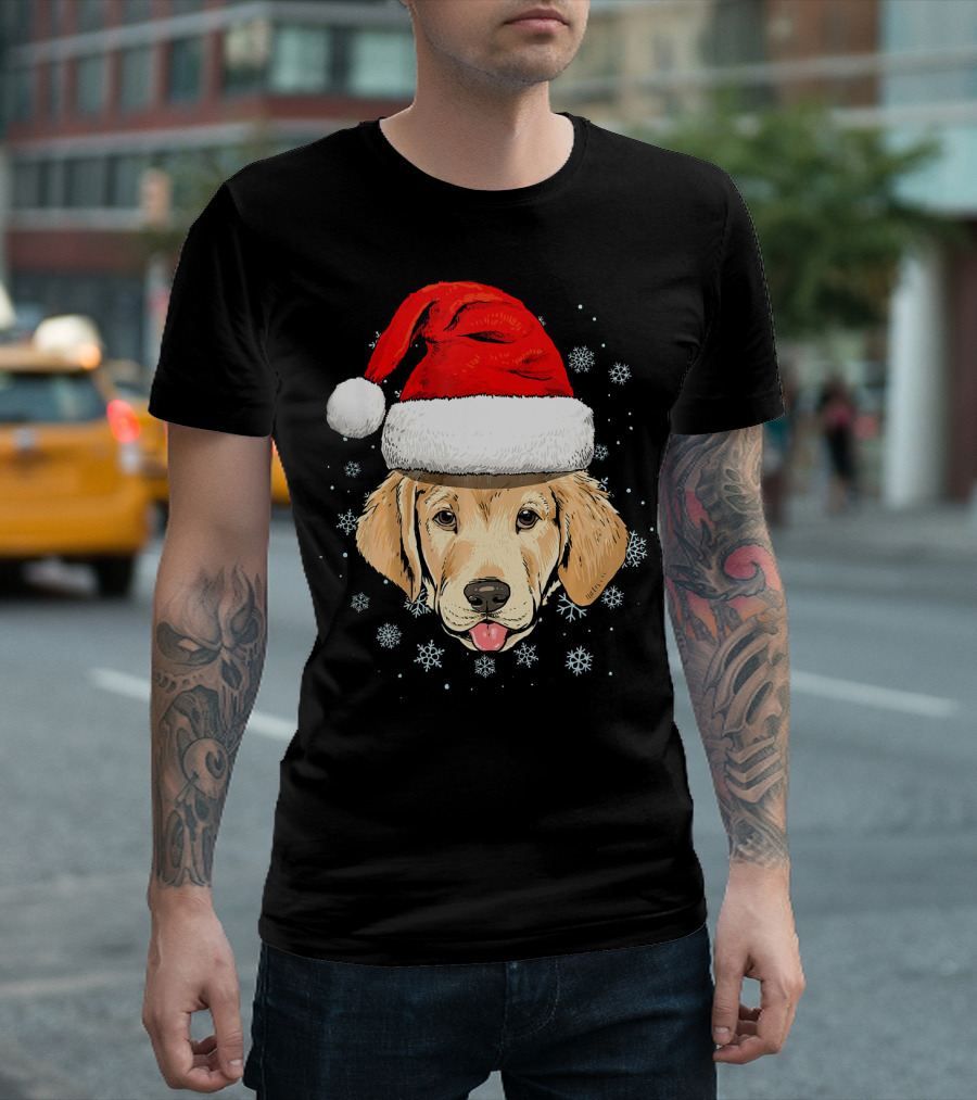 Labrador Retriever Christmas Santa Hat Snowflakes T-Shirt