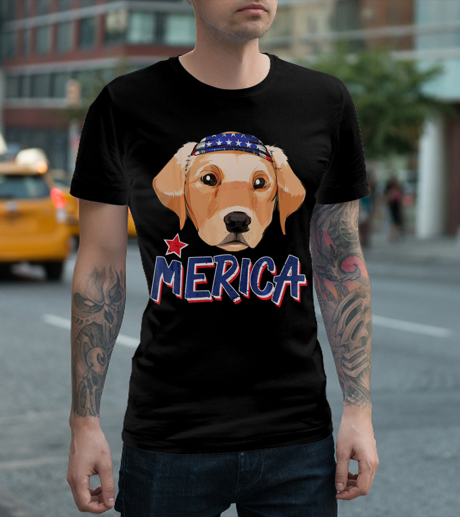 Labrador Retriever Merica USA Flag Bandana Patriotic Dog T-Shirt