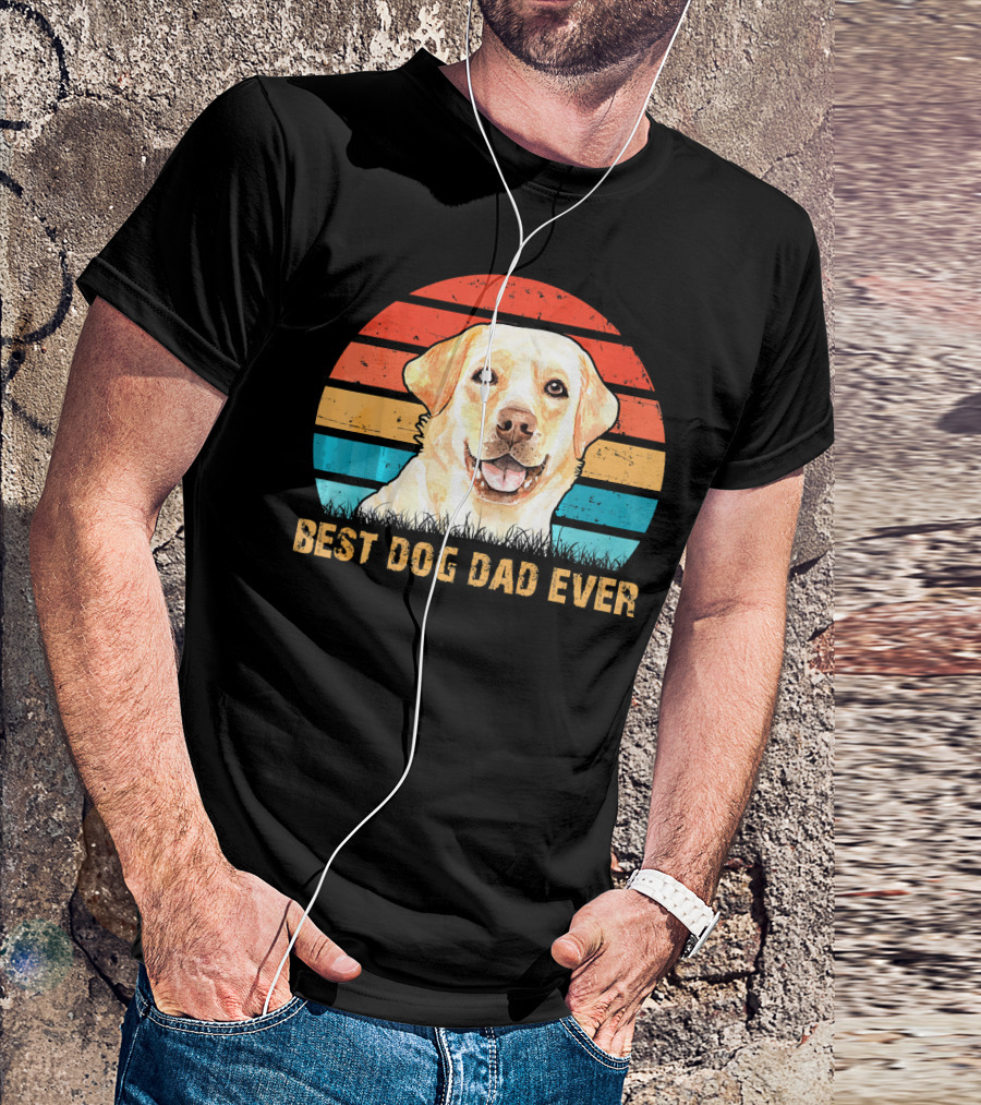 Best Dog Dad Ever Mens Quote With Labrador Retriever Retro Stripes T-Shirt