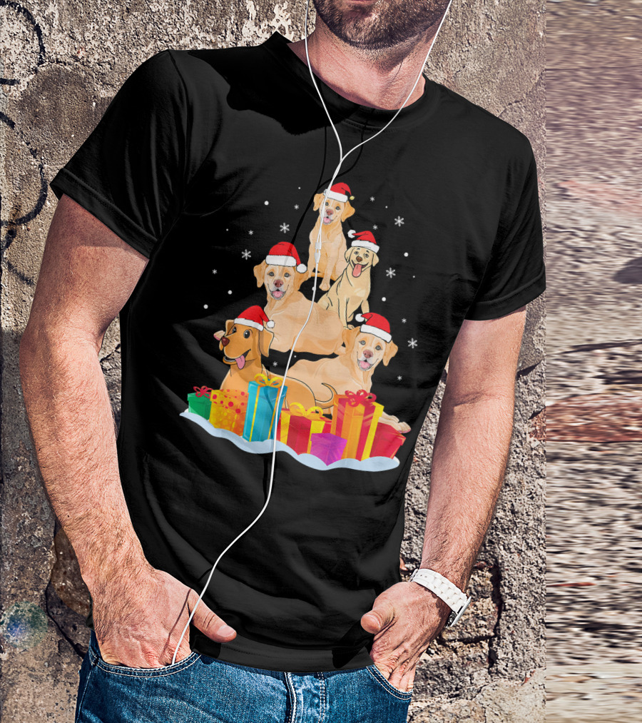 Labrador Retriever Noel Hat Presents Snowflakes Festive Scene T-Shirt