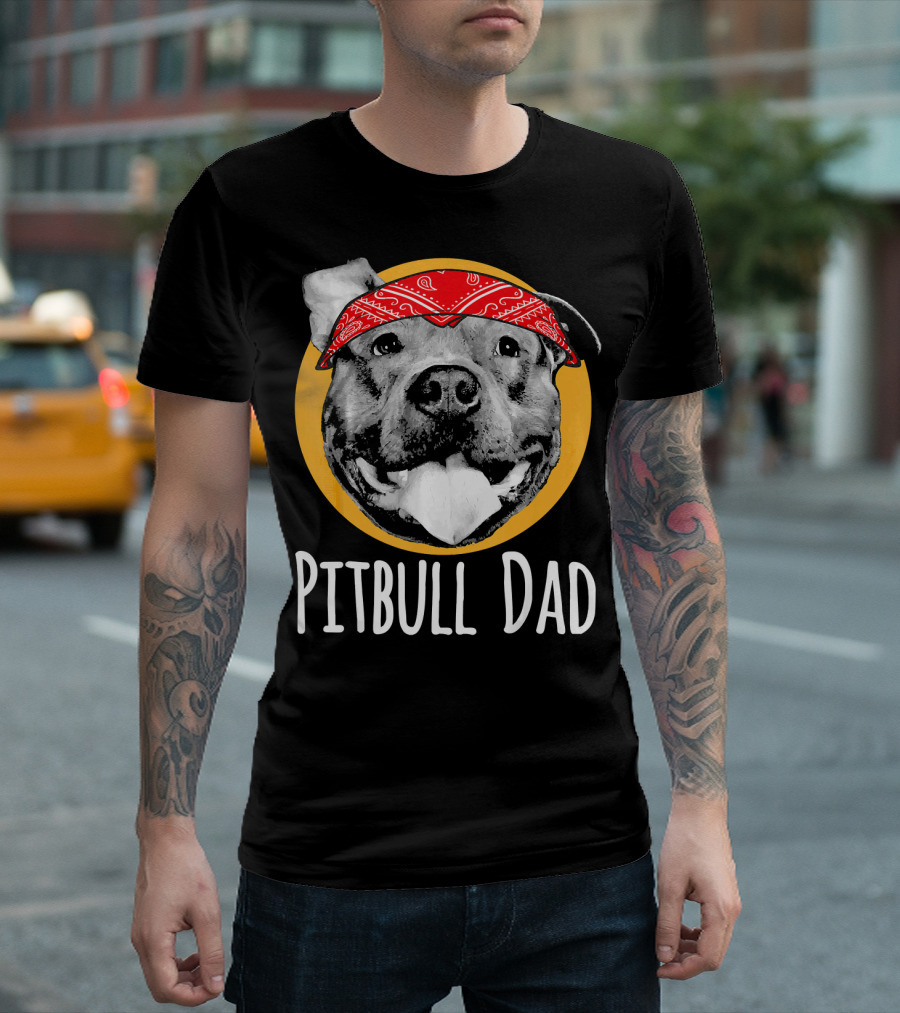 Pitbull Dad Mens American Pit Bull Dog Bandana T-Shirt