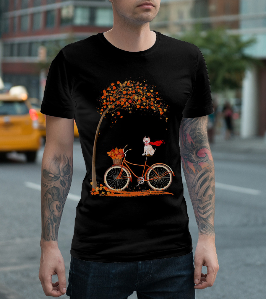 Maple Tree Falling Leaves Autumn Pitbull Bicycle Scarf T-Shirt