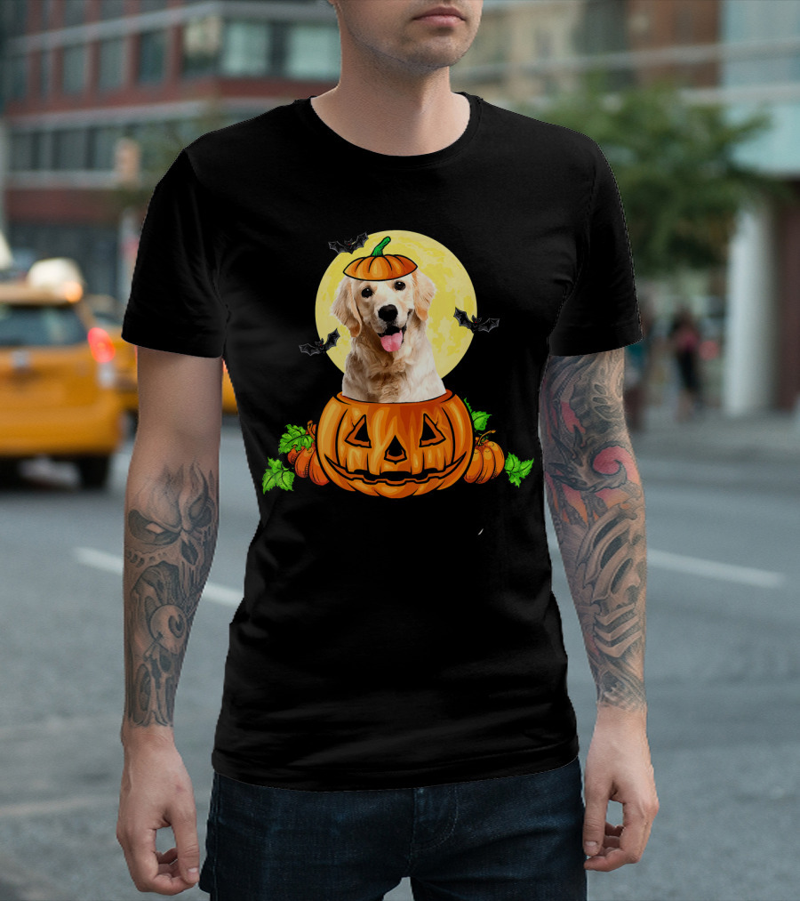 Labrador Retriever in Halloween Pumpkin with Full Moon and Bats T-Shirt