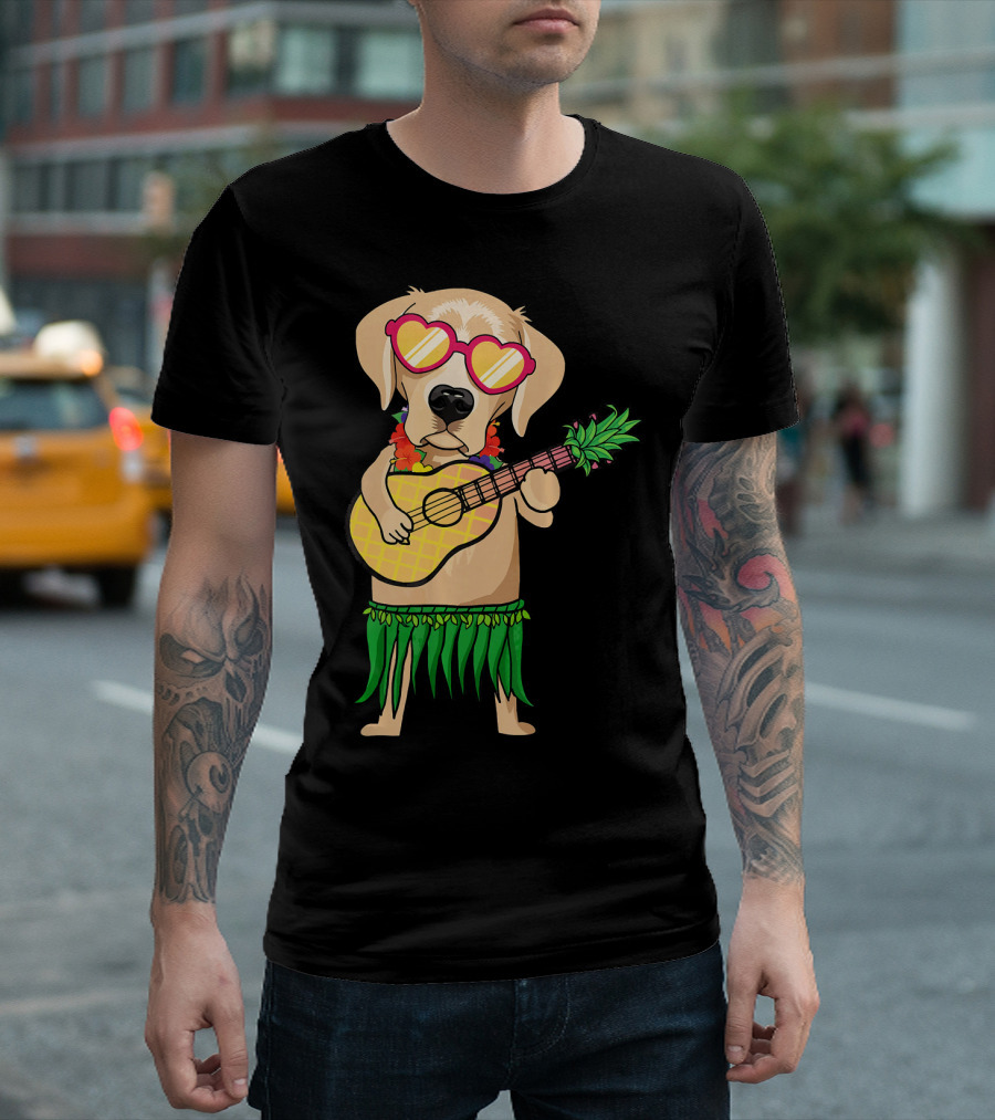 Hawaiian Labrador Retriever Ukulele Costume with Lei and Sunglasses T-Shirt