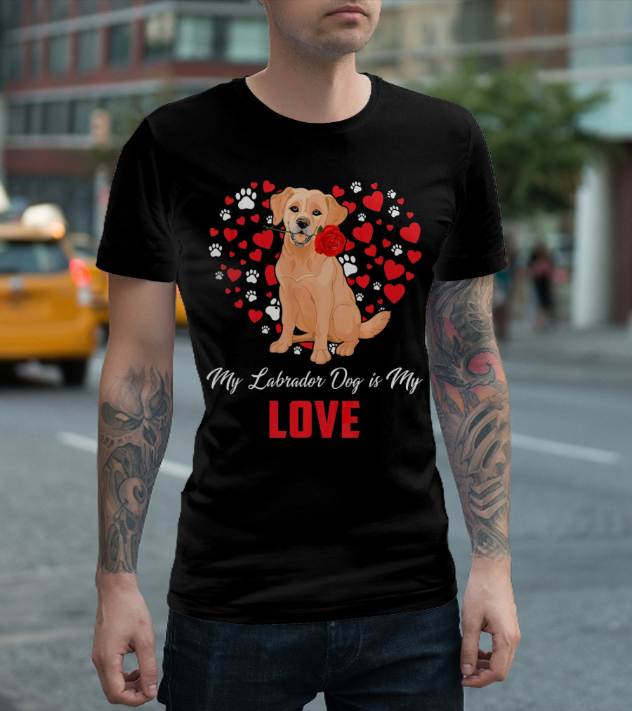 My Labrador Dog is My Love with Hearts and Rose Valentine's Day T-Shirt