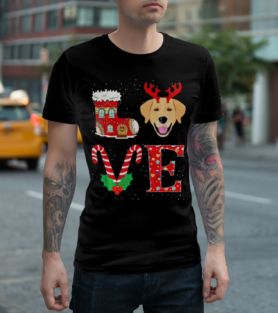 I Love Christmas Golden Retriever Reindeer Horn Winter Holiday T-Shirt