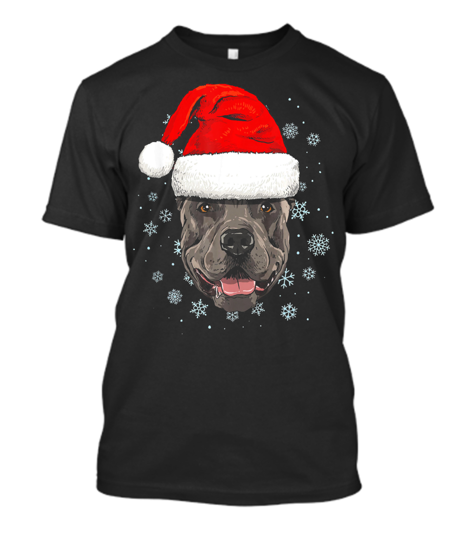 Pit Bull With Santa Hat And Snowflakes T-Shirt