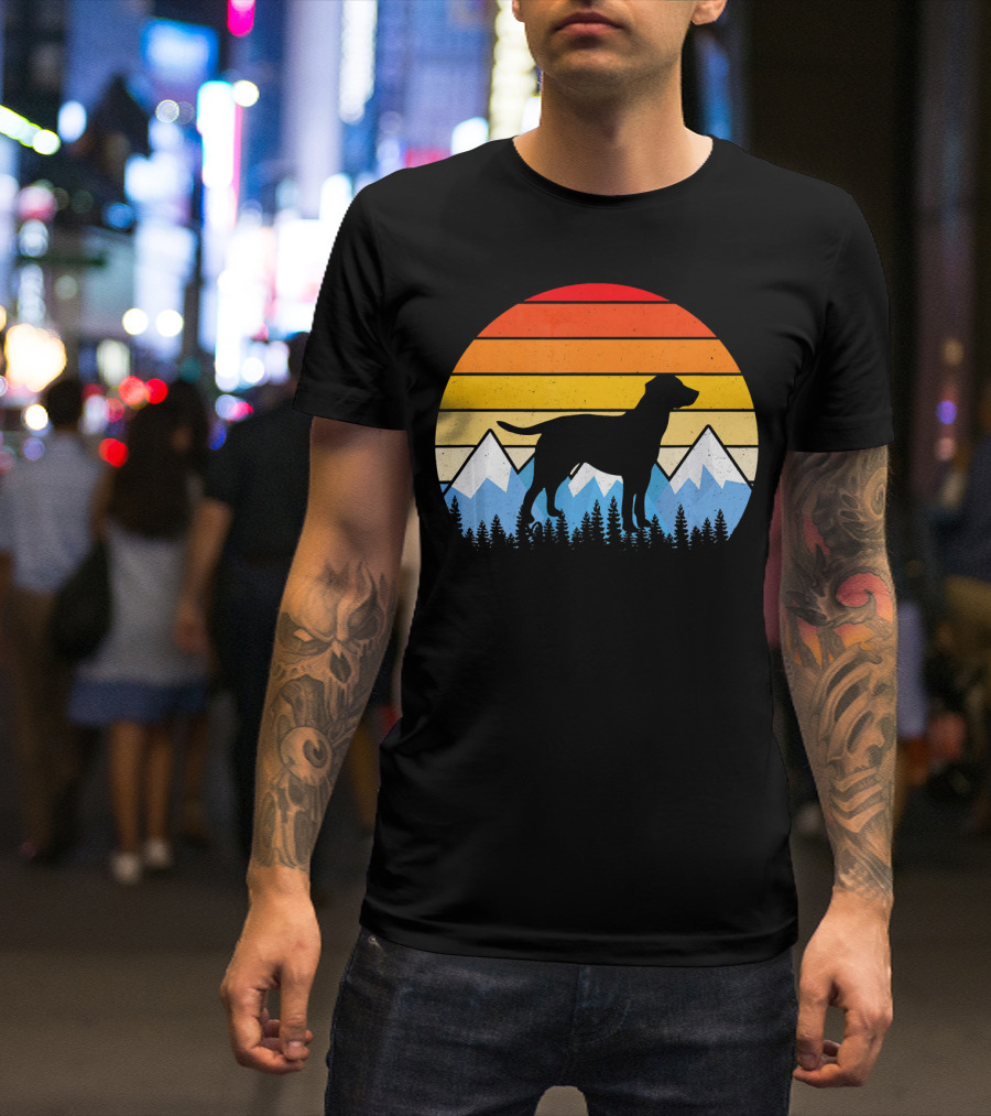 Vintage Retro Labrador Retriever Silhouette Mountain Sunset T-Shirt