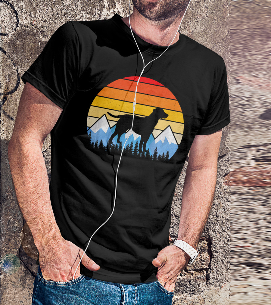 Vintage Retro Labrador Retriever Silhouette Mountain Sunset T-Shirt
