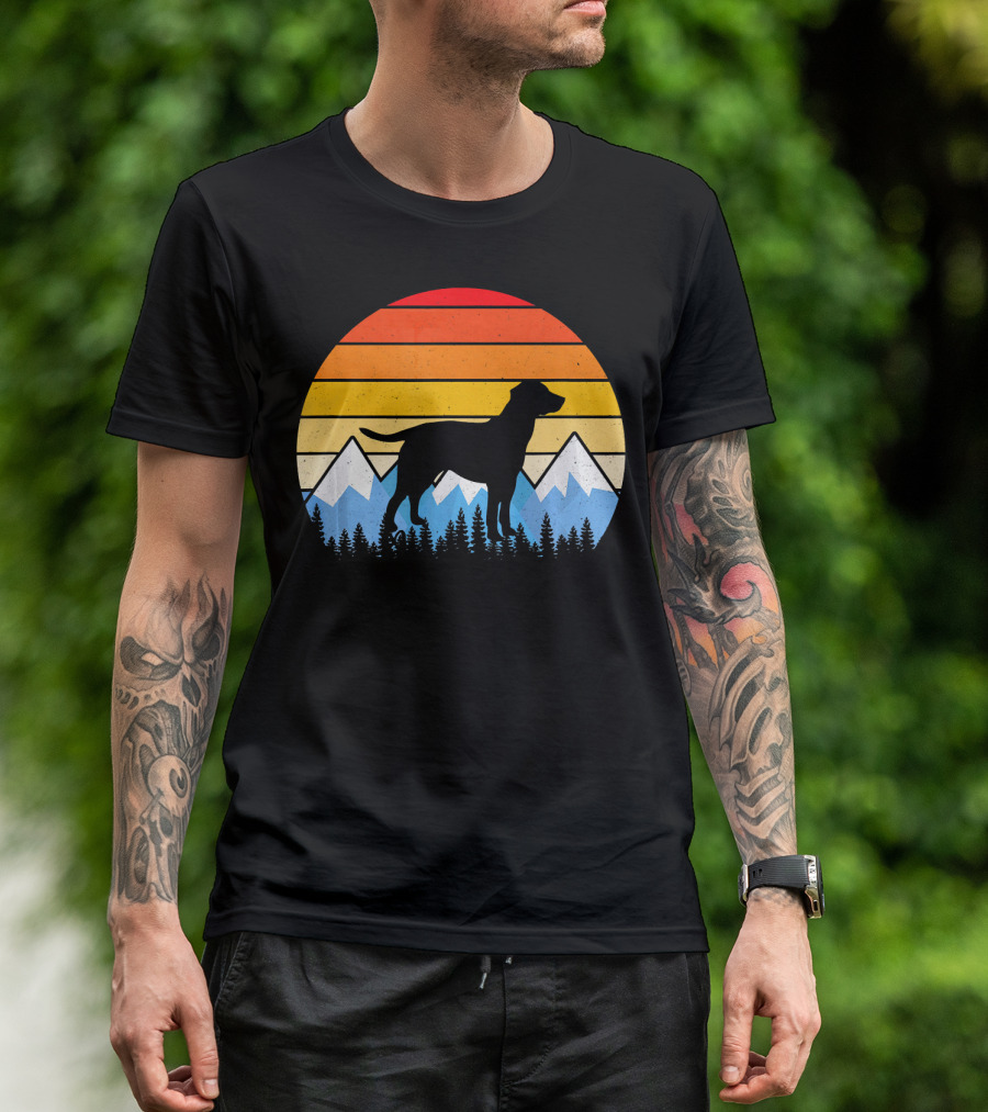 Vintage Retro Labrador Retriever Silhouette Mountain Sunset T-Shirt
