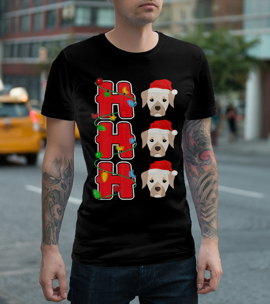 Ho Ho Ho Santa Labrador Retriever with Christmas Lights and Santa Hat T-Shirt