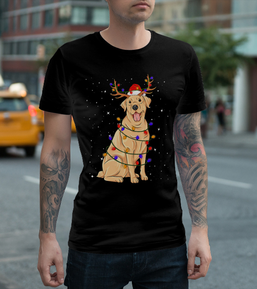 Labrador Retriever Christmas Lights Santa Hat Reindeer Antlers T-Shirt