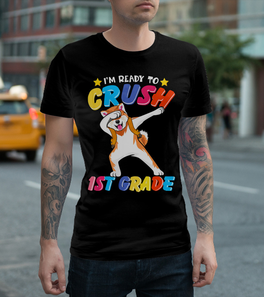 I'M Ready to Crush 1st Grade Dabbing Akita with Backpack T-Shirt