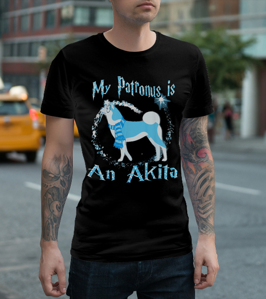 My Patronus Is an Akita Dog with Scarf and Magical Sparkle T-Shirt