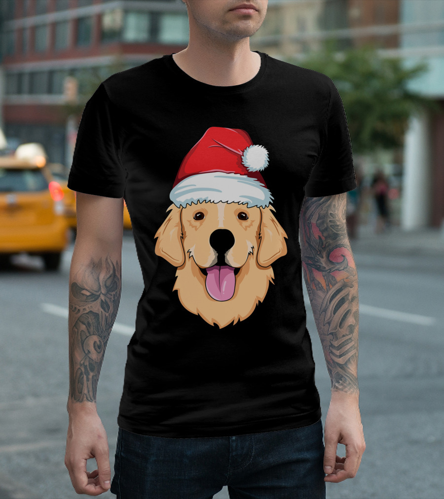 Golden Retriever Wearing Santa Hat Christmas Dog T-Shirt