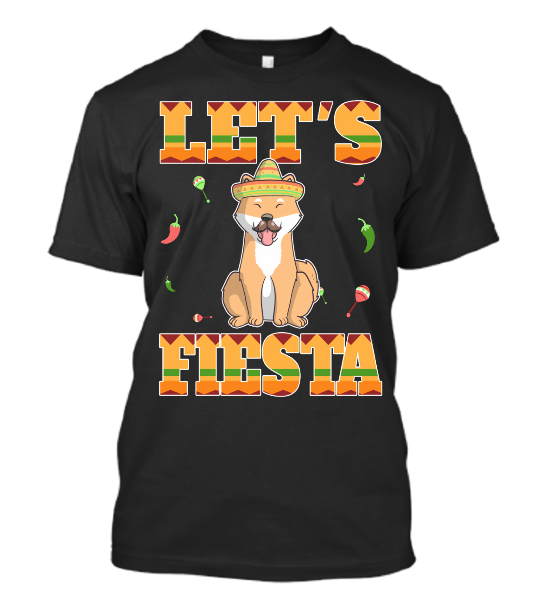 Let's Fiesta Akita Dog Cinco De Mayo Mexi Sombrero Chili Peppers Maracas T-Shirt