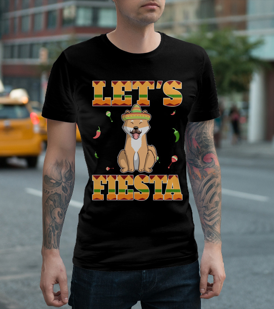 Let's Fiesta Akita Dog Cinco De Mayo Mexi Sombrero Chili Peppers Maracas T-Shirt