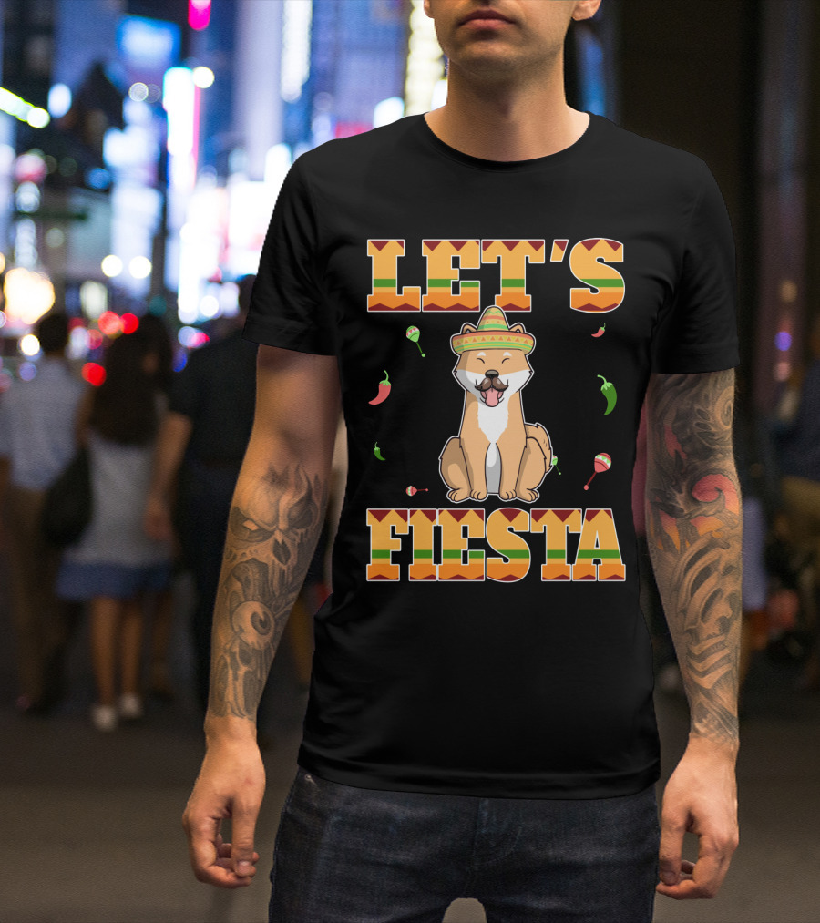 Let's Fiesta Akita Dog Cinco De Mayo Mexi Sombrero Chili Peppers Maracas T-Shirt