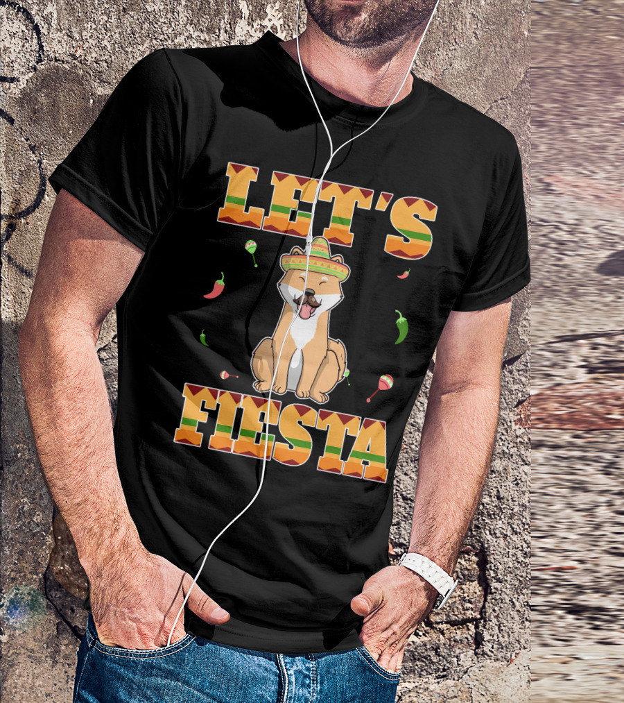 Let's Fiesta Akita Dog Cinco De Mayo Mexi Sombrero Chili Peppers Maracas T-Shirt