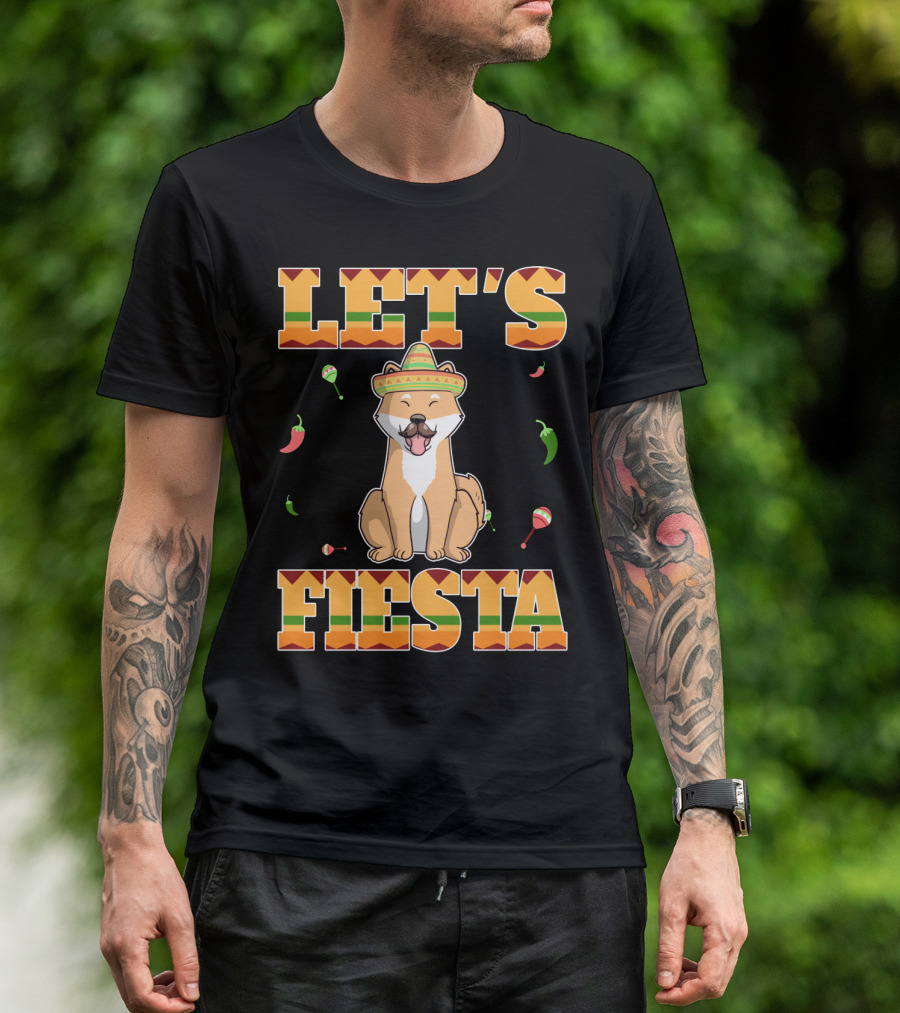 Let's Fiesta Akita Dog Cinco De Mayo Mexi Sombrero Chili Peppers Maracas T-Shirt