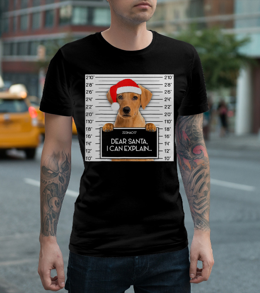 Dear Santa I Can Explain Labrador Retriever Santa Hat Mugshot Christmas T-Shirt
