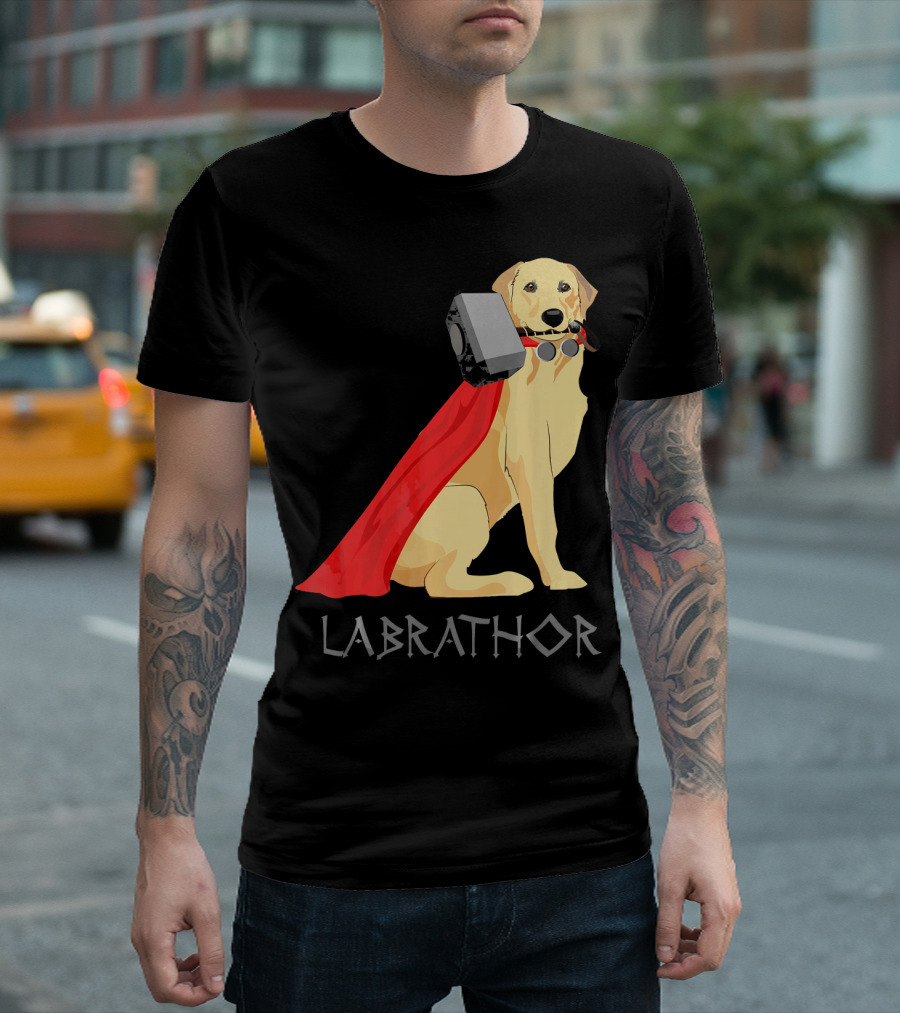 Labrathor Labrador Retriever Lab Dog Love Mjolnir Cape Hammer T-Shirt