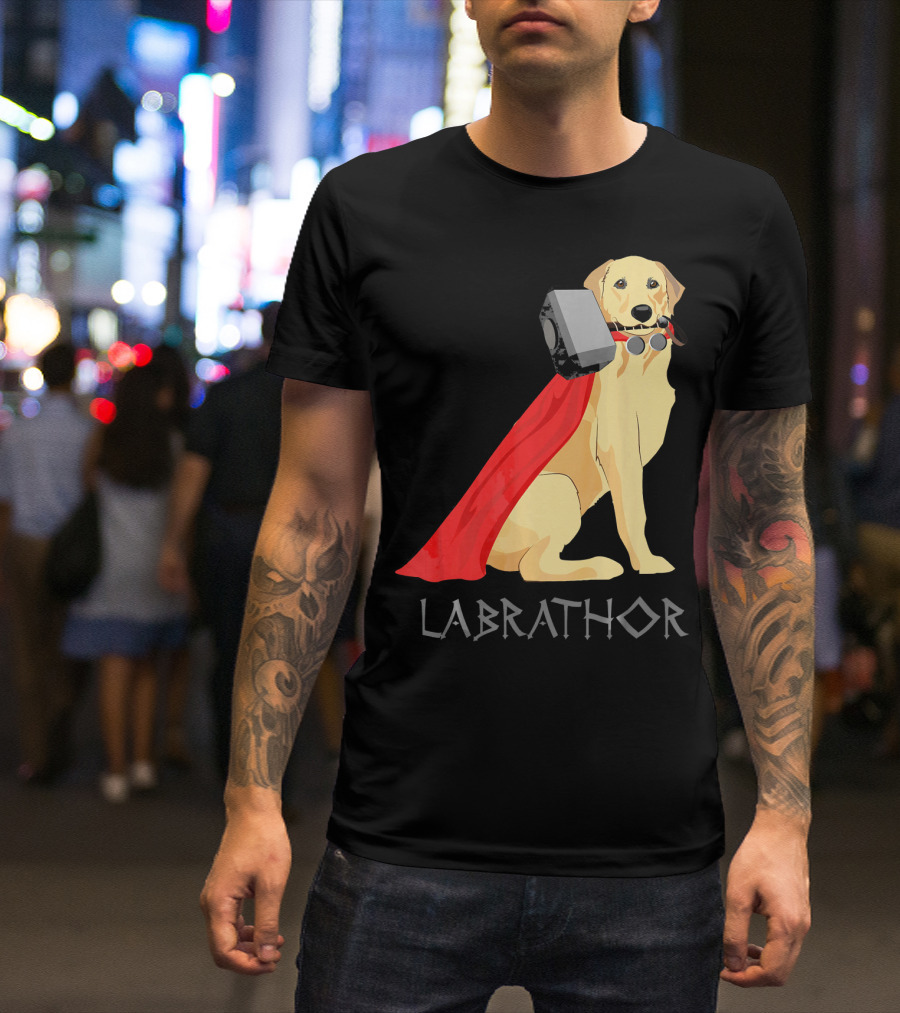 Labrathor Labrador Retriever Lab Dog Love Mjolnir Cape Hammer T-Shirt