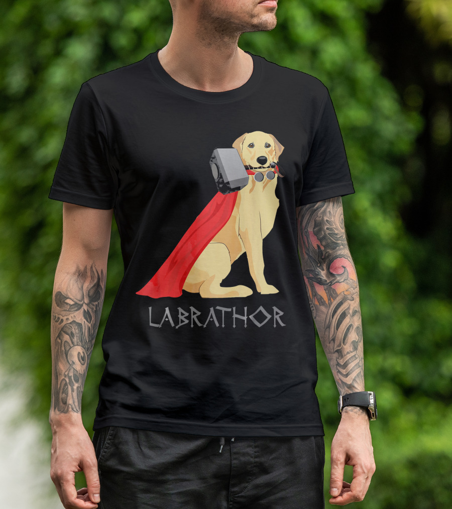 Labrathor Labrador Retriever Lab Dog Love Mjolnir Cape Hammer T-Shirt