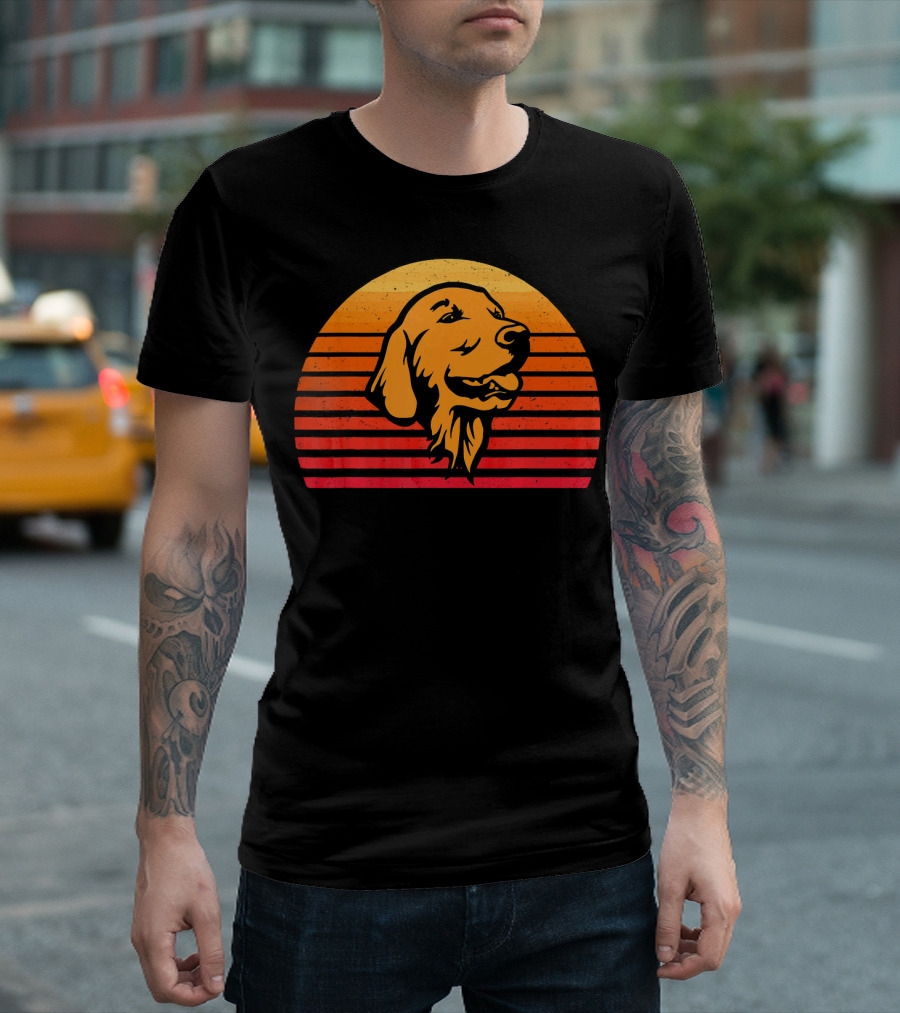 Vintage Golden Retriever Lover Retro Sunset Golden Retriever T-Shirt