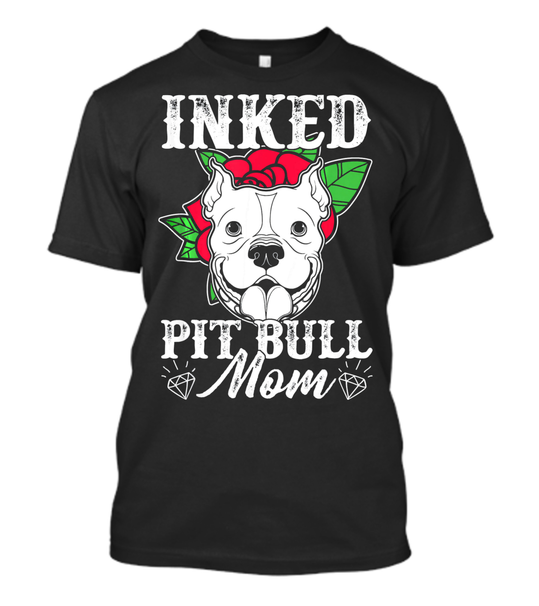 Inked Pit Bull Mom Tattoo With Rose And Diamonds T-Shirt