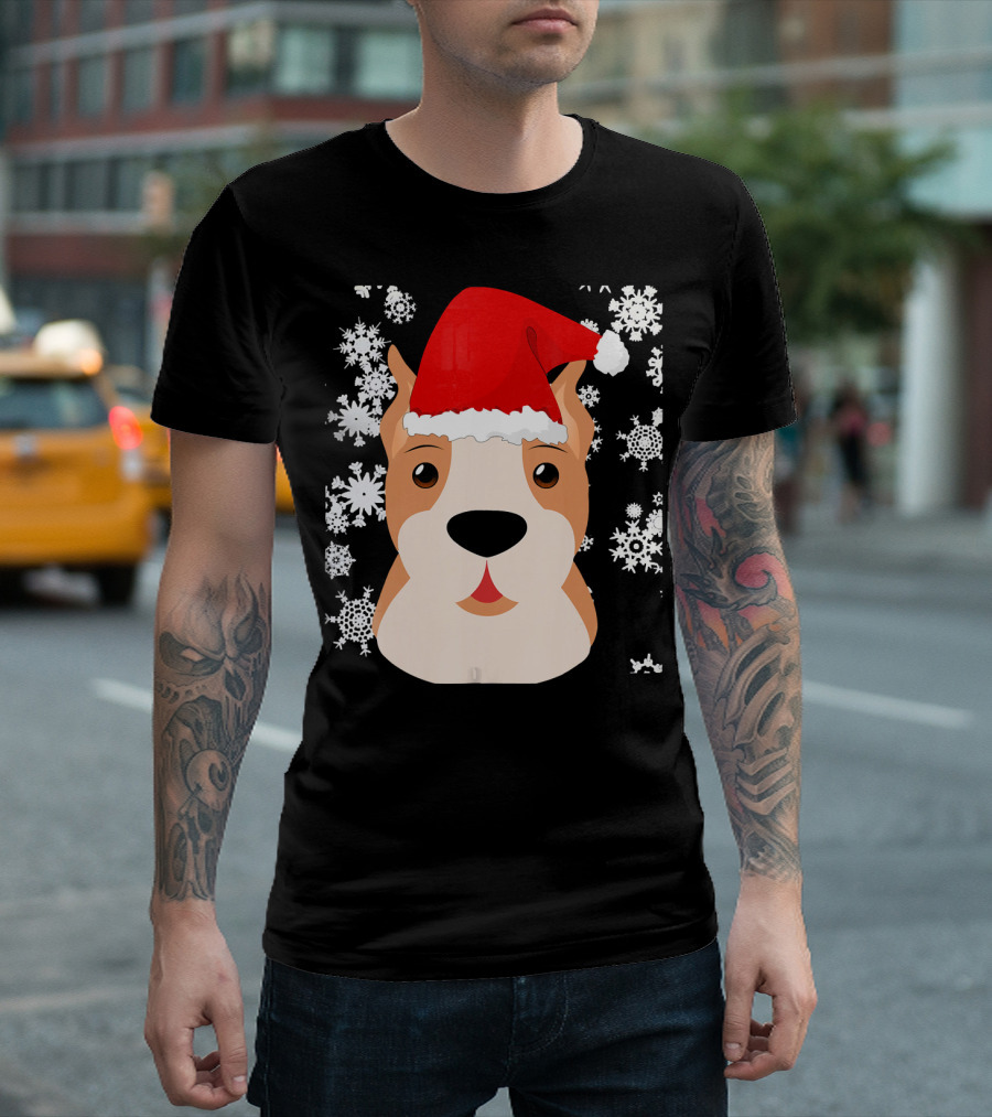 Merry Pitmas Pit Bull Dog Lover Owner Santa Hat Snowflakes T-Shirt