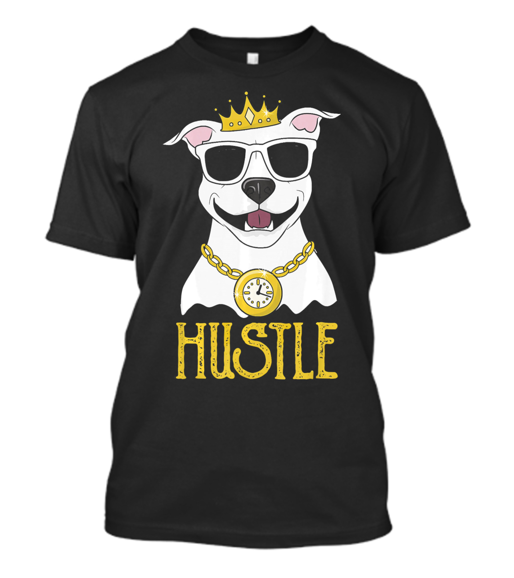 Hustle Pit Bull With Gold Crown Bling And Chain T-Shirt
