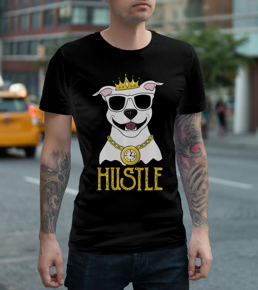 Hustle Pit Bull With Gold Crown Bling And Chain T-Shirt