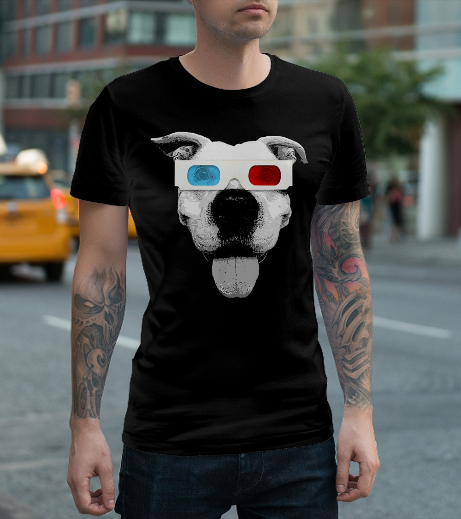 Pit Bull 3D Glasses Funny Dog Face T-Shirt