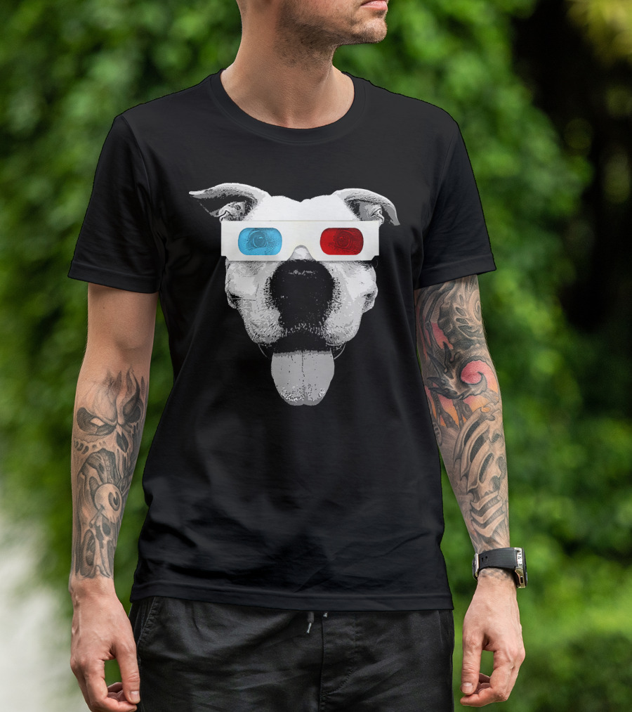 Pit Bull 3D Glasses Funny Dog Face T-Shirt