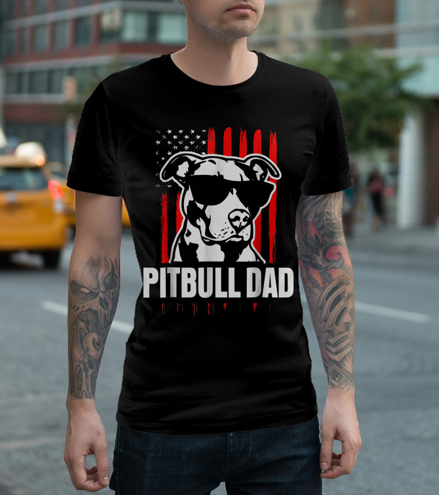 Pitbull Dad American Flag Sunglasses Mens Amer T-Shirt