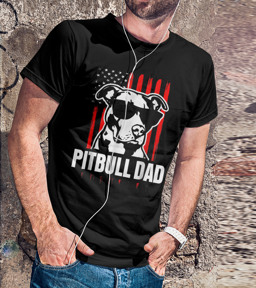 Pitbull Dad American Flag Sunglasses Mens Amer T-Shirt