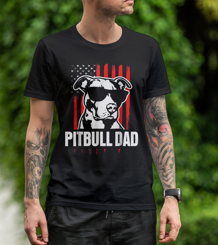 Pitbull Dad American Flag Sunglasses Mens Amer T-Shirt