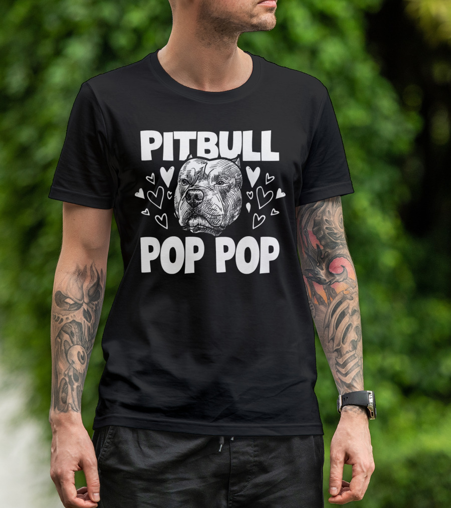 Pitbull Pop Pop Hearts Matching Family Dog T-Shirt