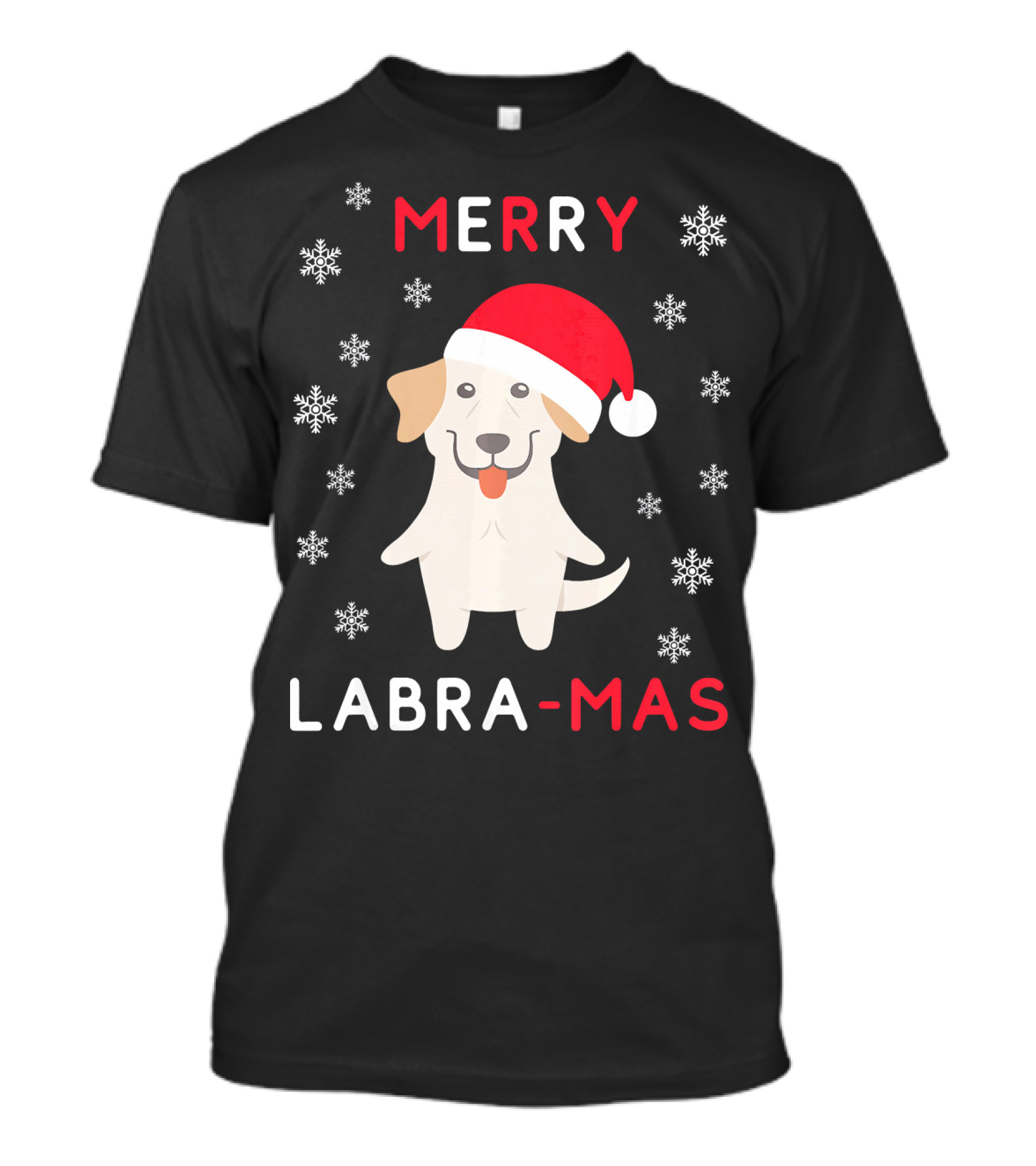 Merry Labra-Mas Funny Christmas Labrad With Santa Hat And Snowflakes T-Shirt