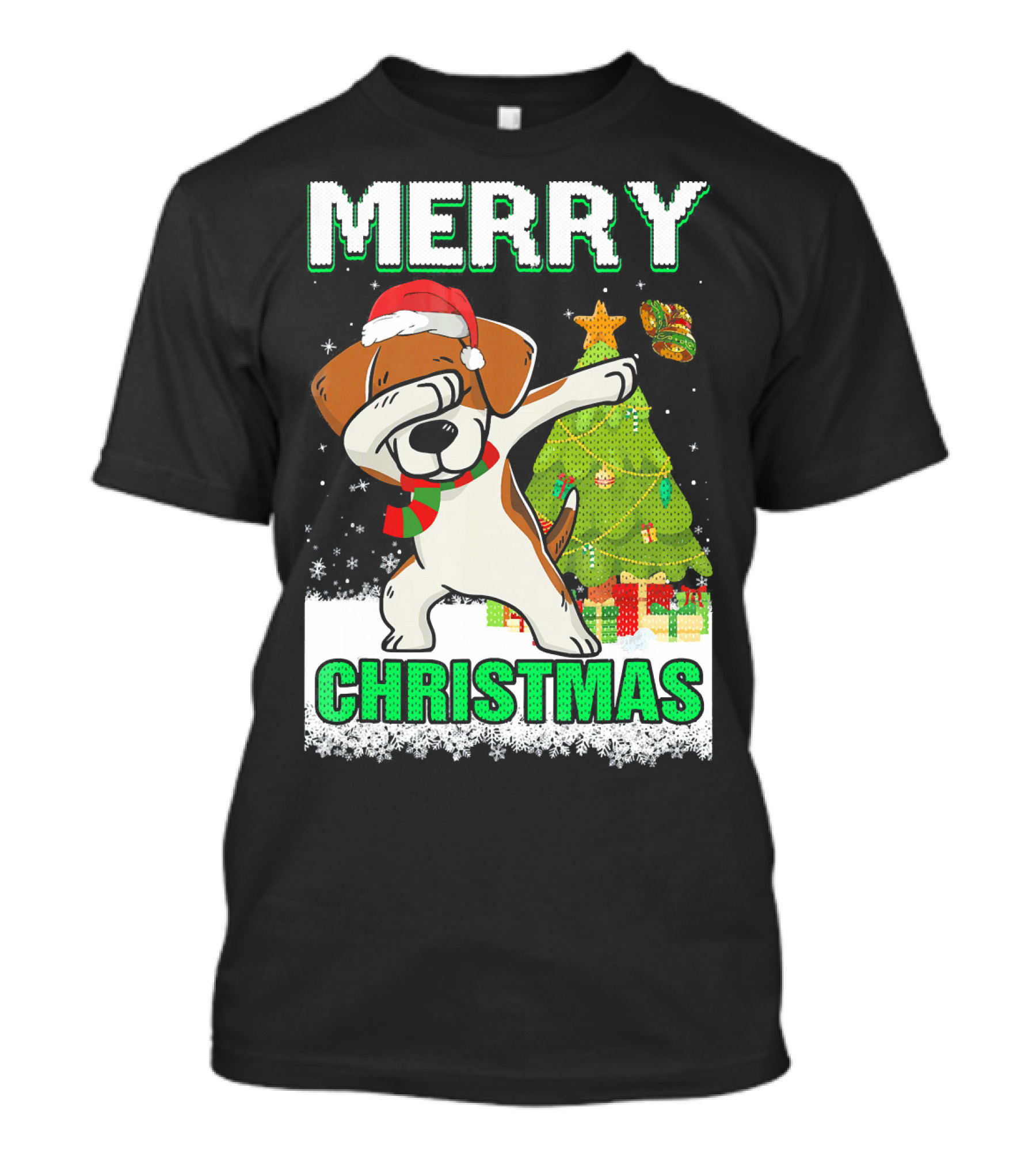Merry Christmas Cute Beagle Claus Dab Snowflake Tree T-Shirt