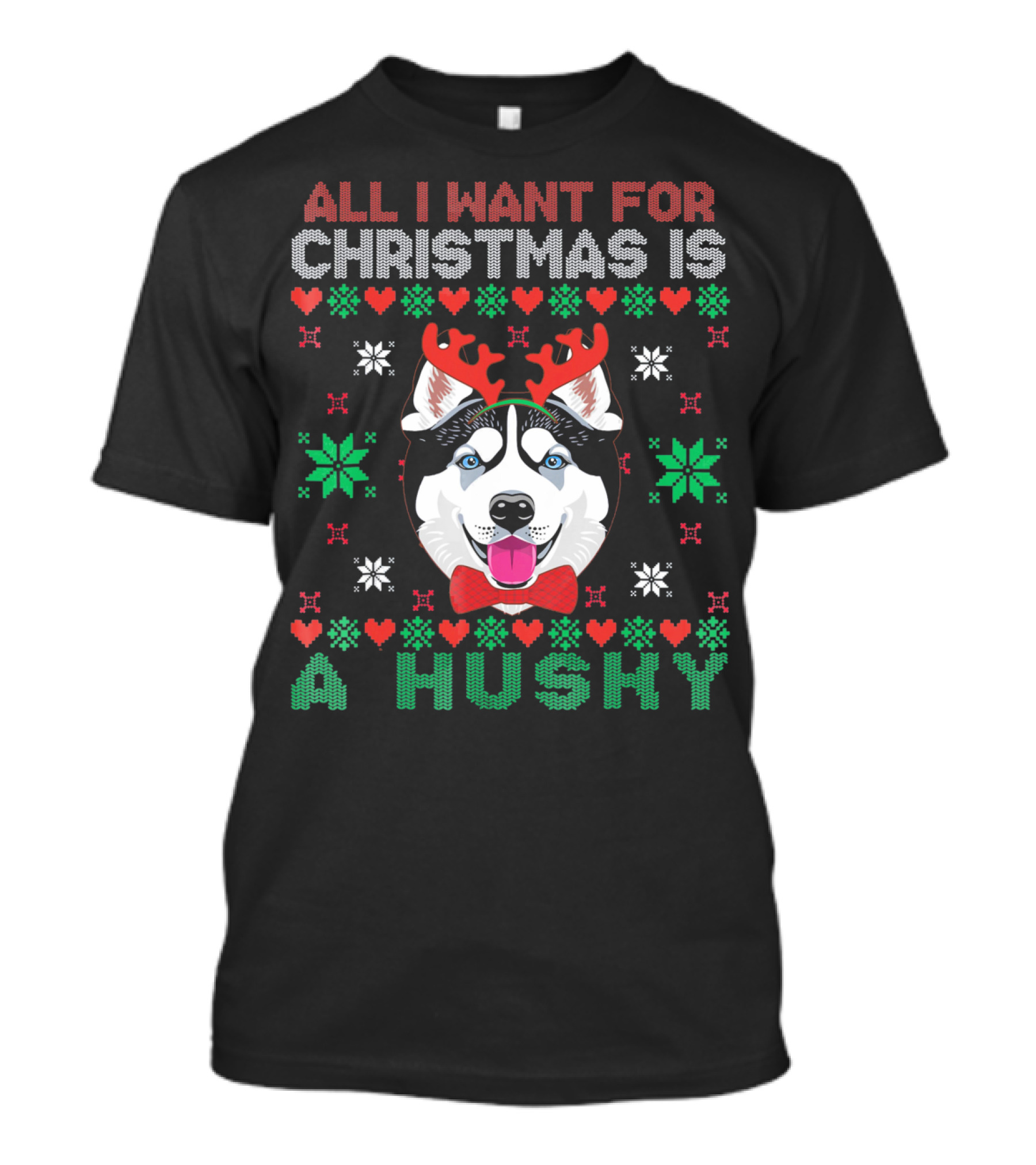 Christmas Husky Reindeer Antlers Ugly T-Shirt