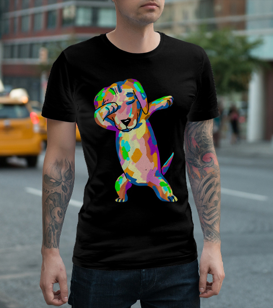 Cute Colorful Dabbing Wiener Dog Funny Dachshund T-Shirt