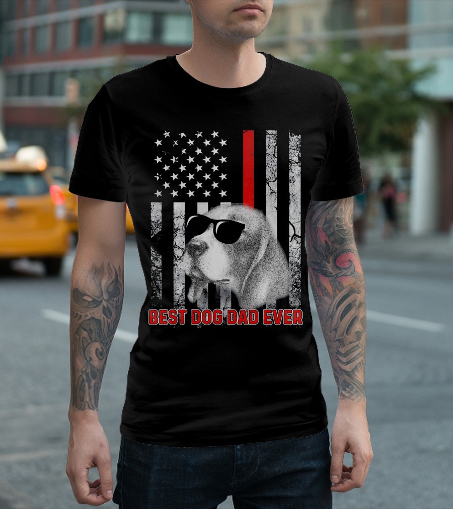 Best Dog Dad Ever Beagle USA Flag Sunglasses T-Shirt