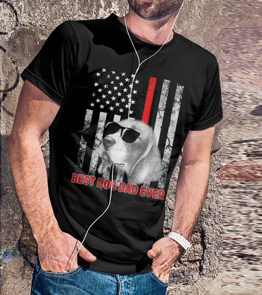 Best Dog Dad Ever Beagle USA Flag Sunglasses T-Shirt