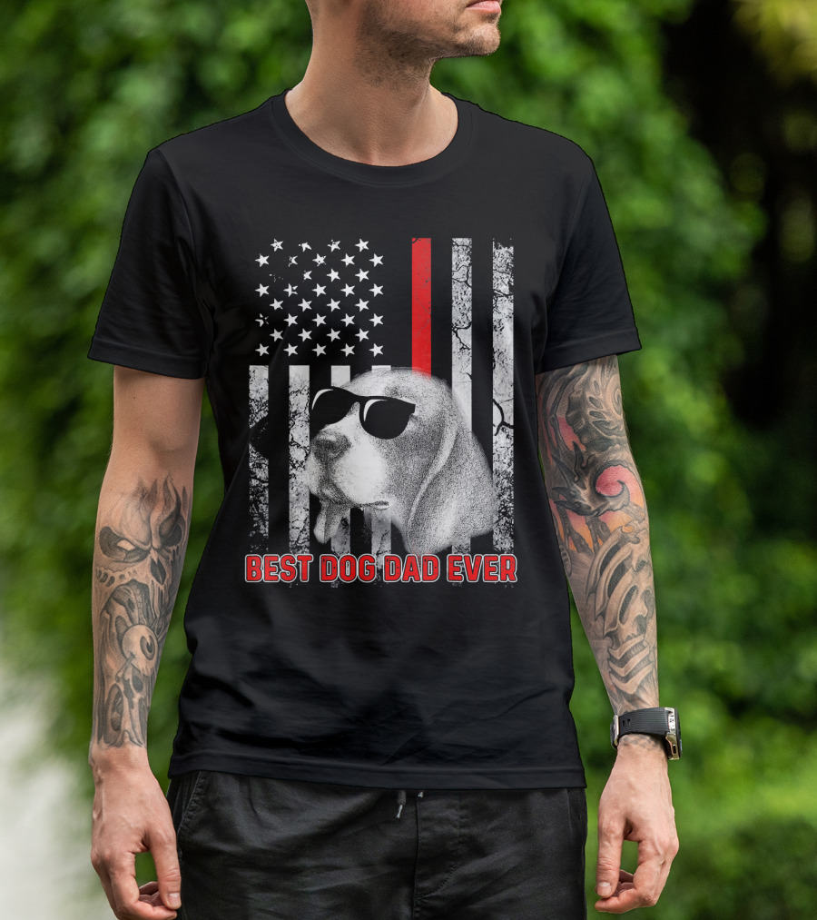 Best Dog Dad Ever Beagle USA Flag Sunglasses T-Shirt