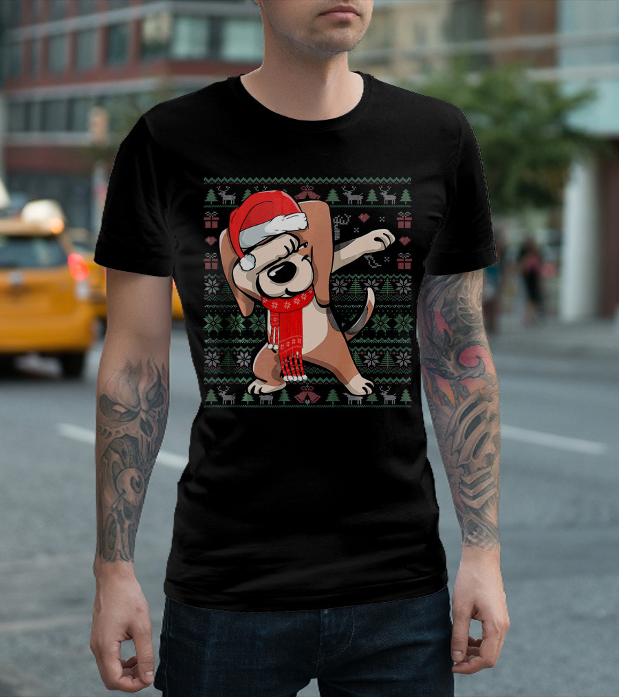 Dabbing Beagle Christmas Party Costume Holiday T-Shirt