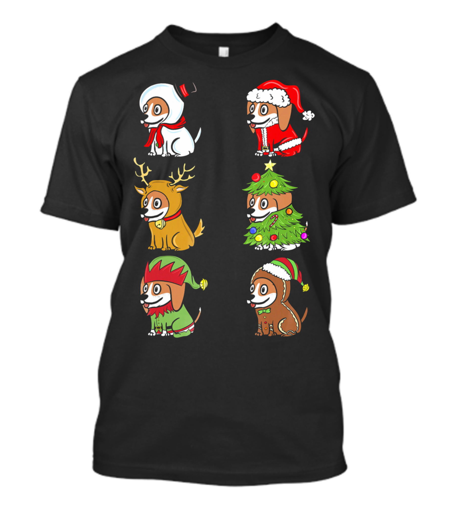 Beagle Cute Xmas Snowman Santa Reindeer Christmas Tree Elf Gingerbread T-Shirt